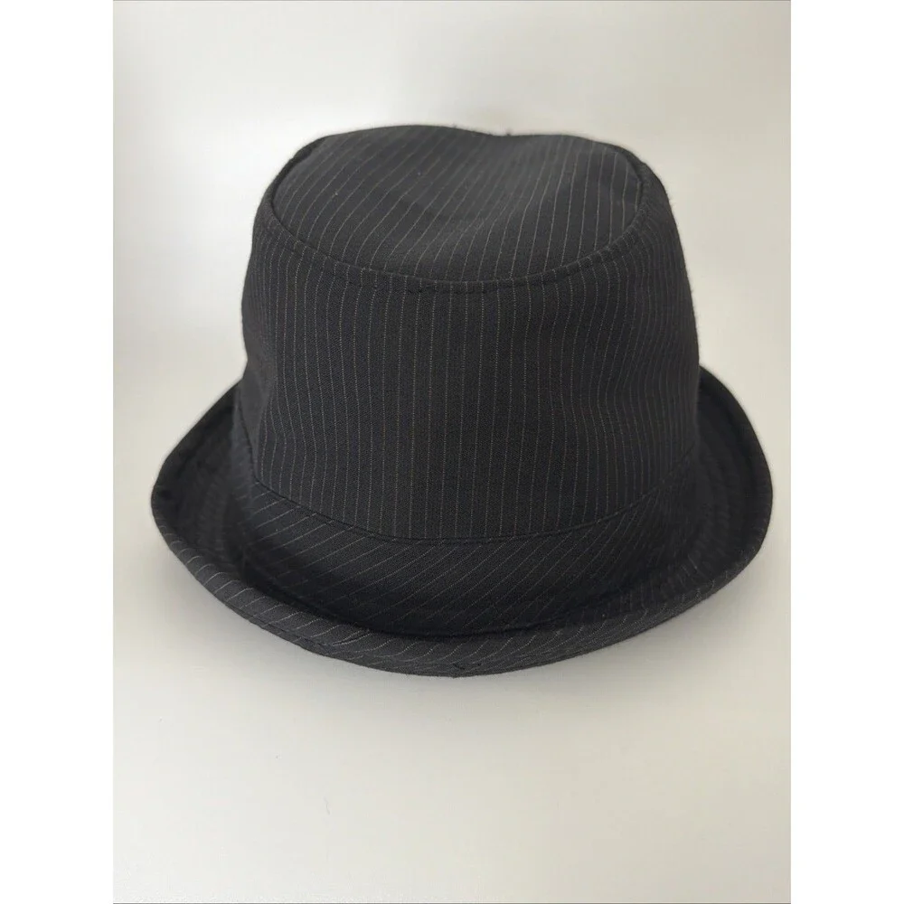 Vtg Y2K Peter Grimm Fedora Hat Sz Small Medium Black Pin Striped Logo EUC